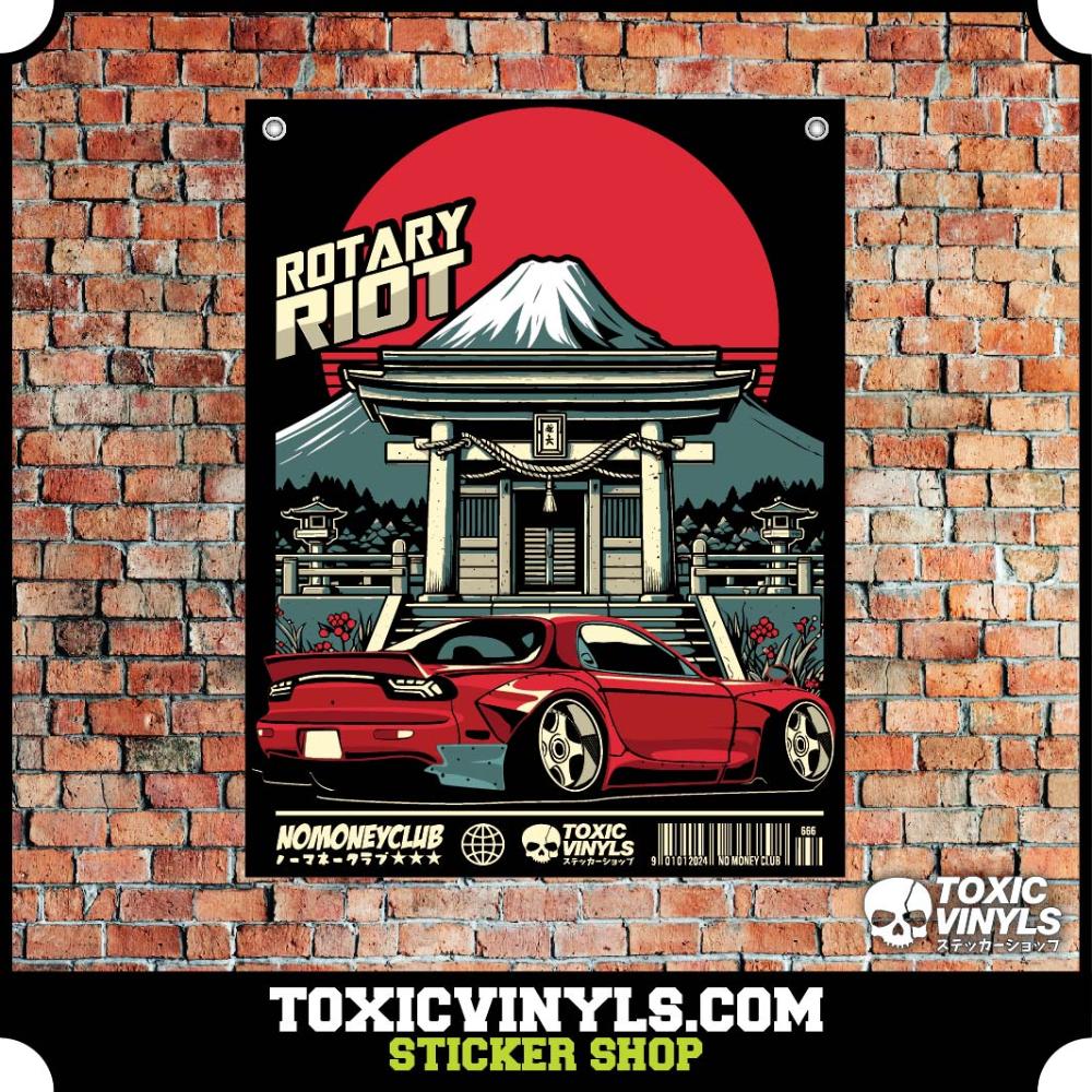 Workshop Banner Mazda Rx7 with mount Fuji retro style