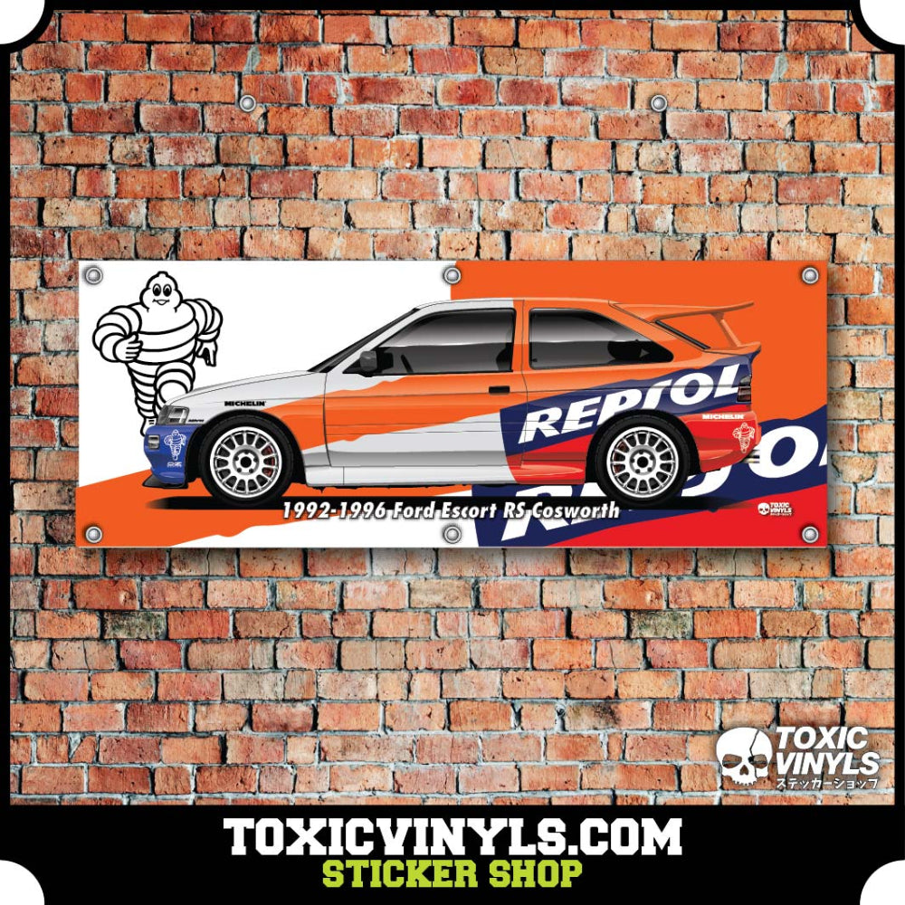 Ford Escort RS Cosworth Repsol Rally Workshop Banner wall art