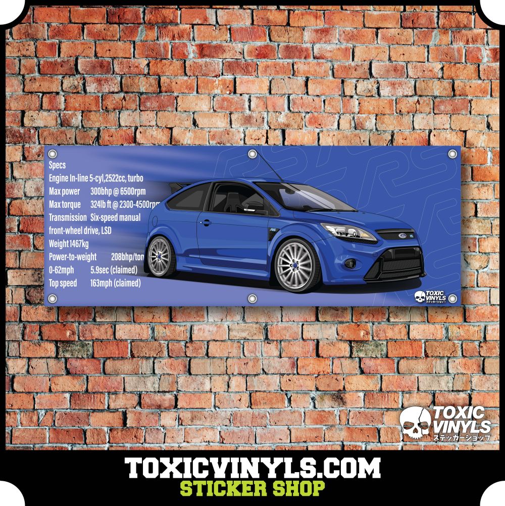Ford Focus RS MK2 Blue Workshop Banner wall art