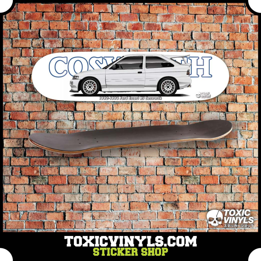 Ford Escort Cosworth 92–96 inspired skateboard deck with rally car artwork