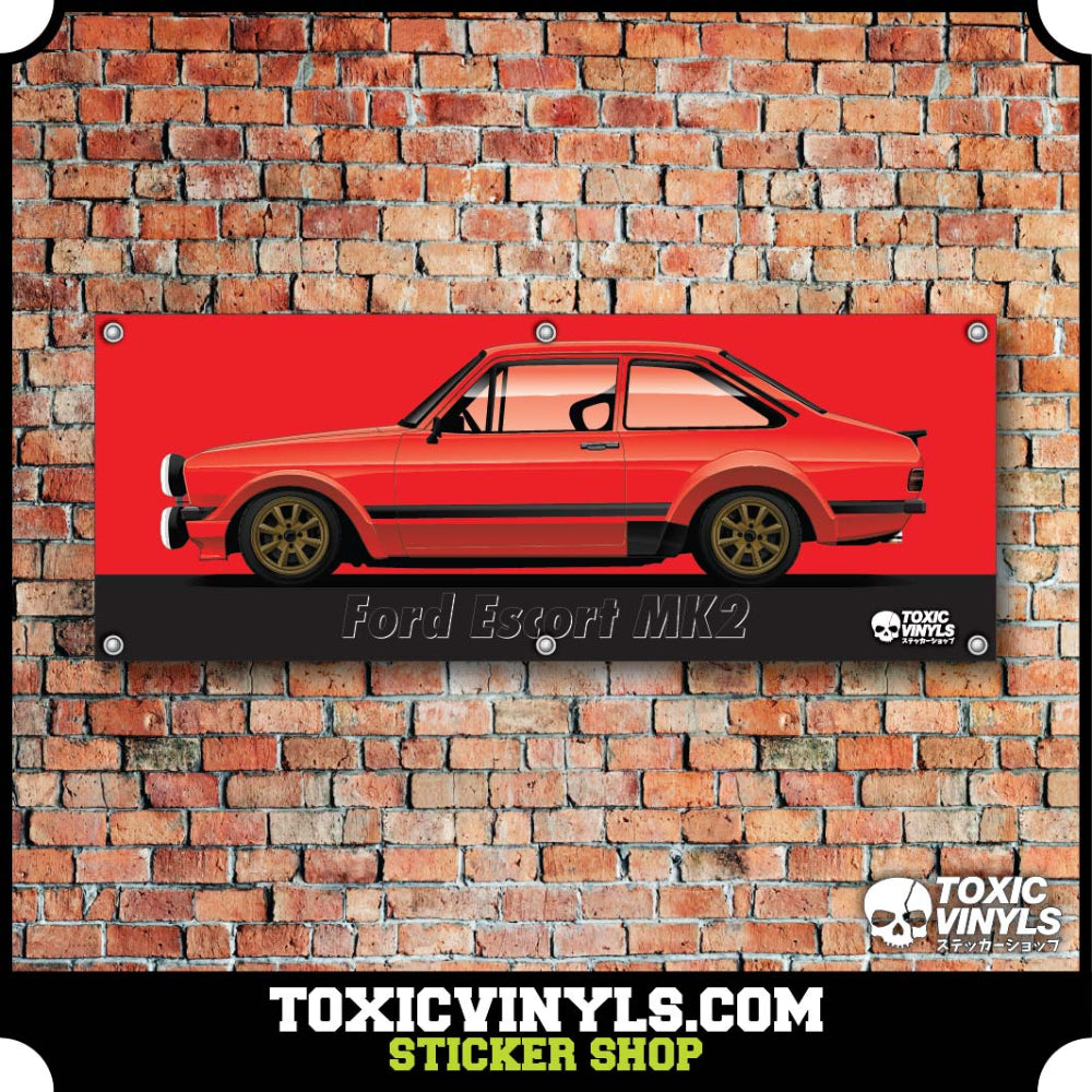 Ford Escort Mk2 Workshop banner, garage banner, Ford wall decoration Red