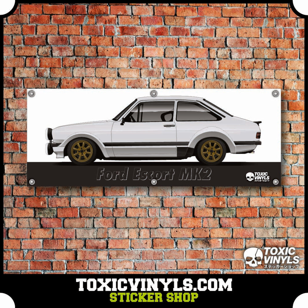 Ford Escort Mk2 Workshop banner, garage banner, Ford wall decoration white