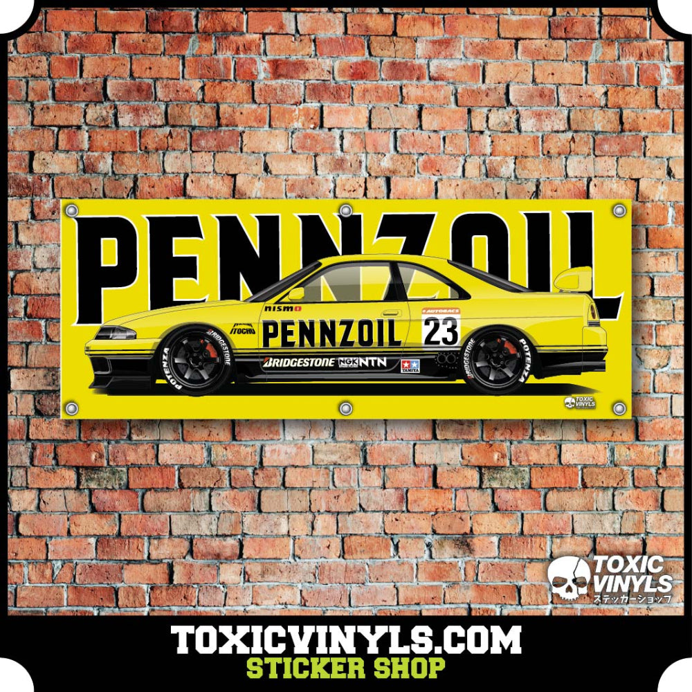 Nissan Skyline R32 GTR Penzoil livery workshop banner JDM wall art