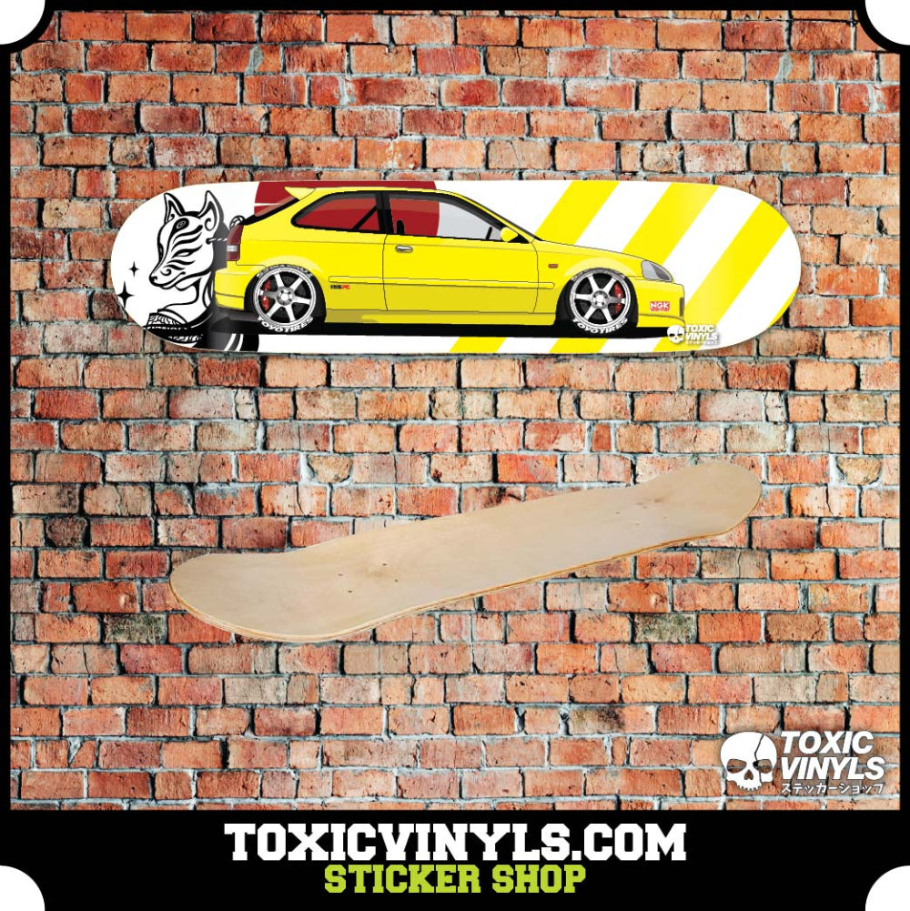 Honda Civic EK9 Skate deck, JDM skateboard in yellow