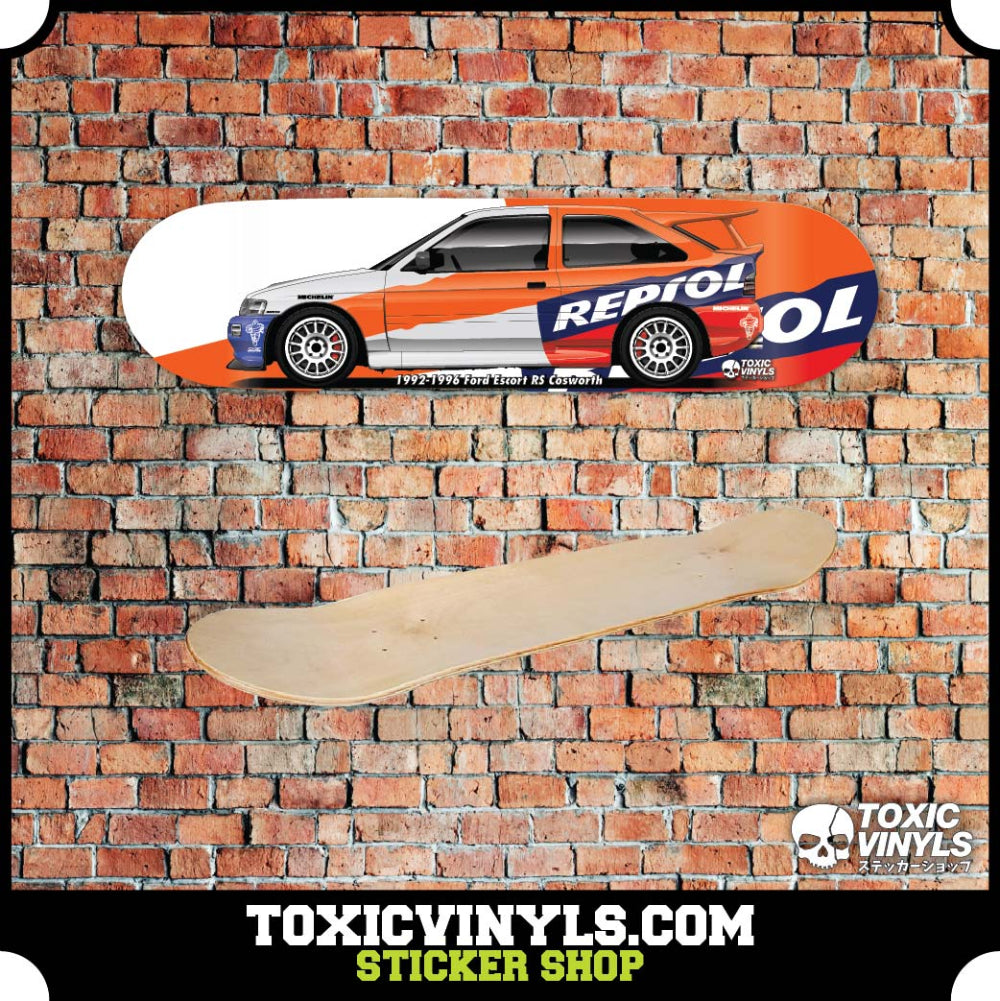 Ford Escort RS Cosworth rally inspired wall art skate deck