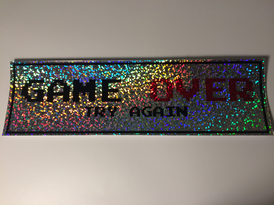 Game Over Try Again Sparkle Silver Slap Sticker