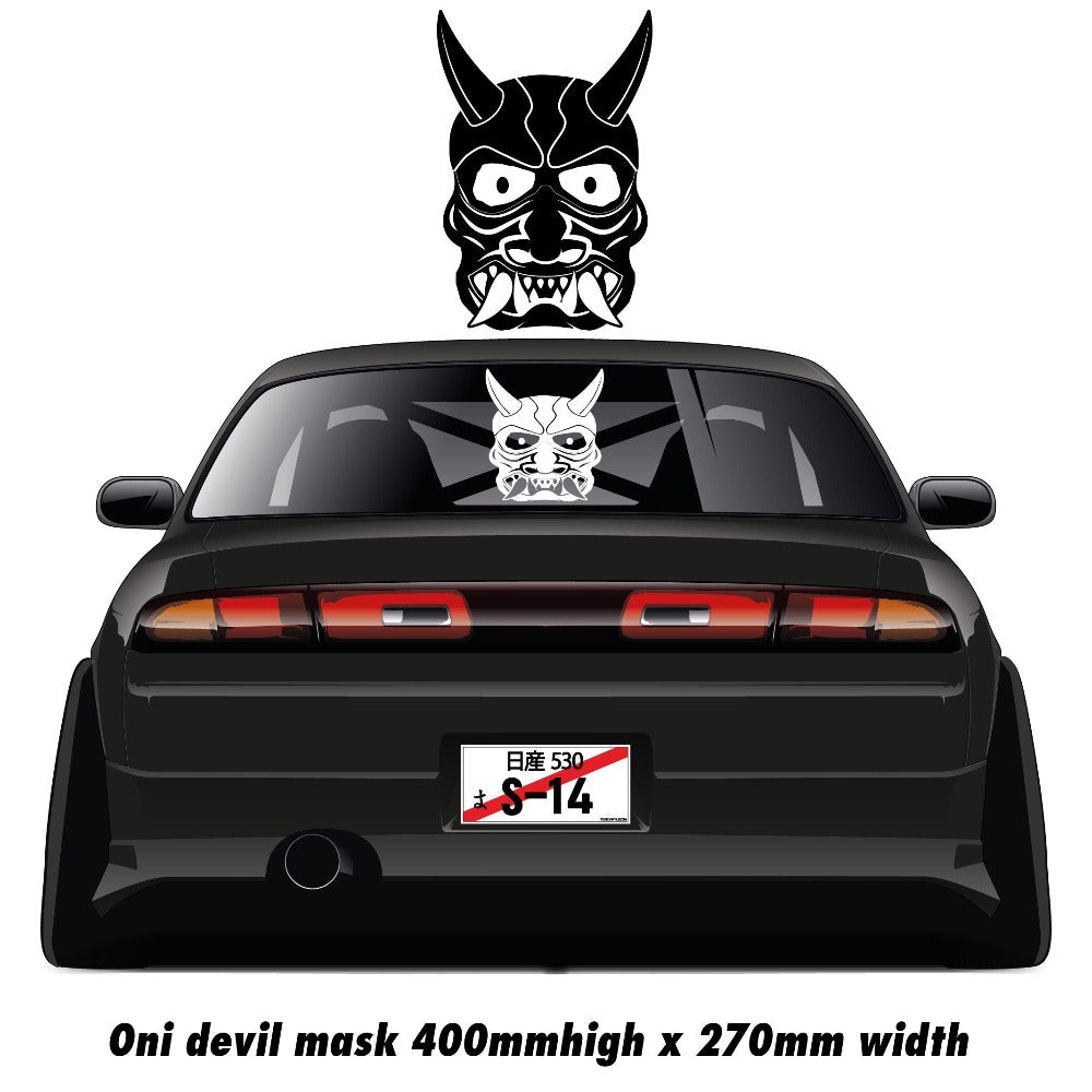 Oni devil mask large windscreen vinyl sticker